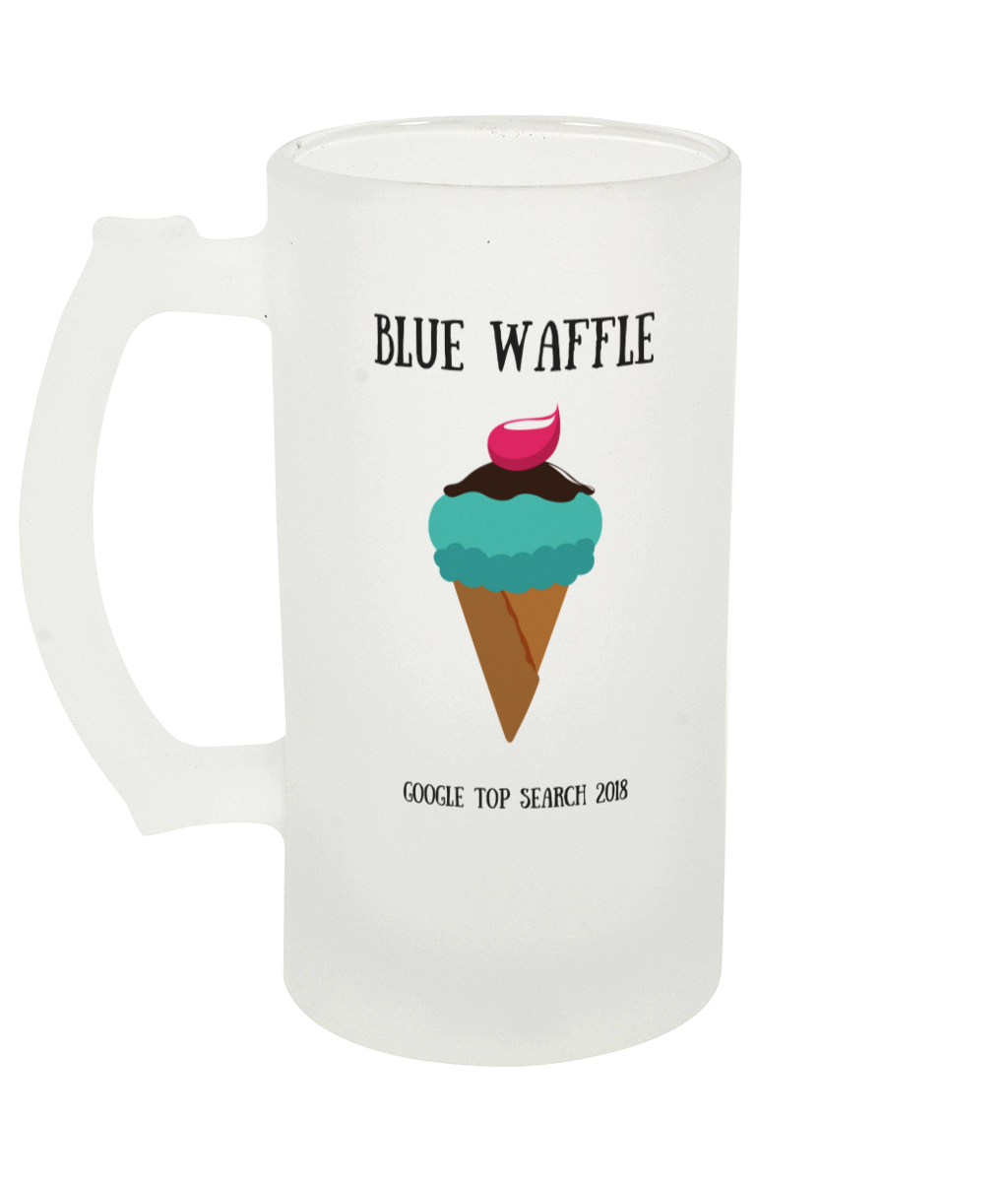 Blue Waffle Frosted Beer Glass Left Side