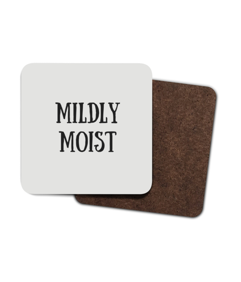 Mildly Moist 4 Pack Hardboard Coasters front