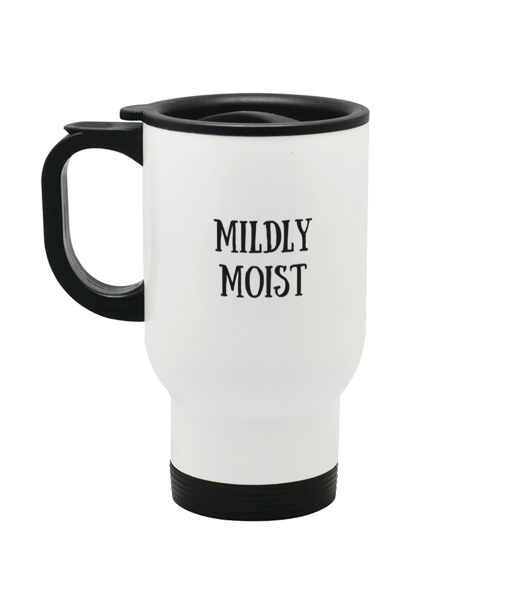 Mildly Moist Stainless Steel Travel Mug Left side